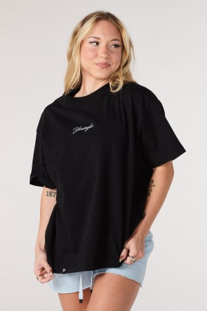 Women's YoungLA W425 - Retro Short Sleeve Tops Black | 015-ZGJBHS