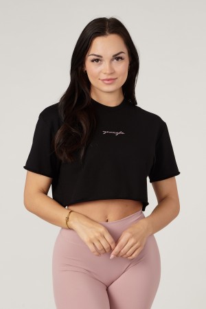 Women's YoungLA W426 - Not So Basic Cropped Tops Black | 290-ZDCTXO