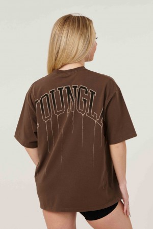 Women's YoungLA W428 - Drip Oversized Tops Brown | 156-GMHOYQ