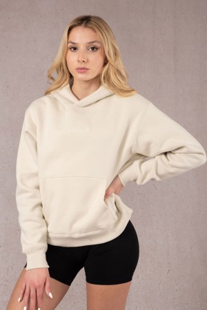 Women's YoungLA W502 Staple Hoodie Cream | 935-BMIRTA