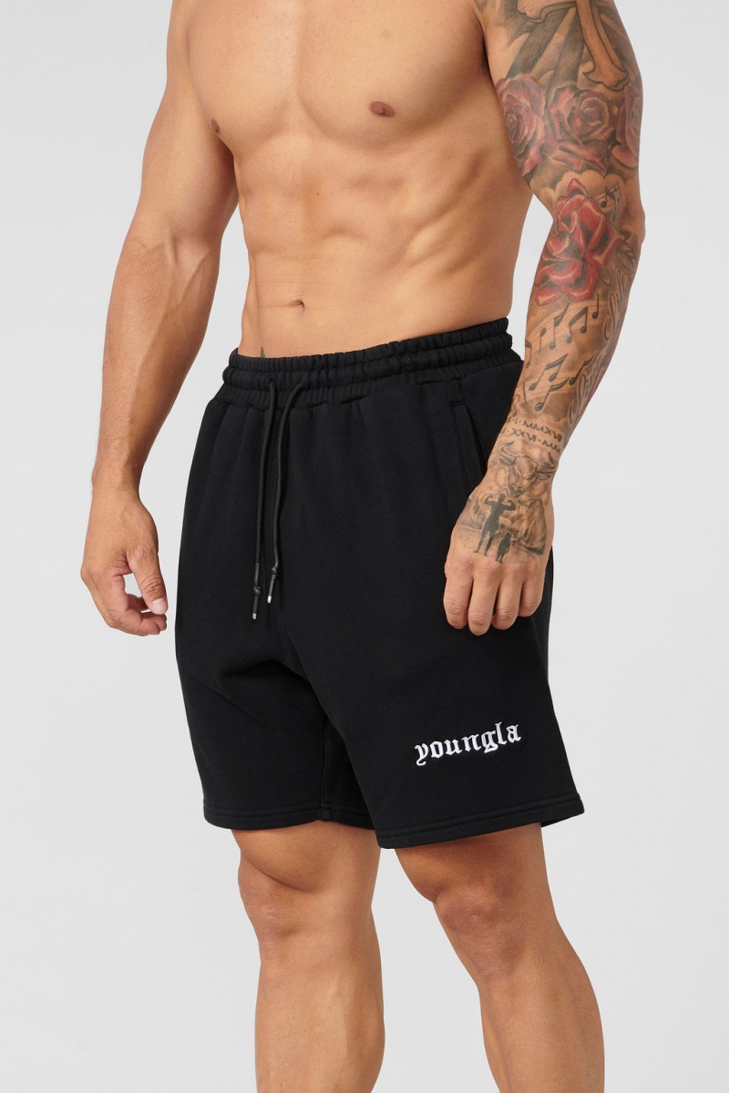 Men\'s YoungLA 112 - Baggy Sweat Shorts Black | 570-UXDZHY