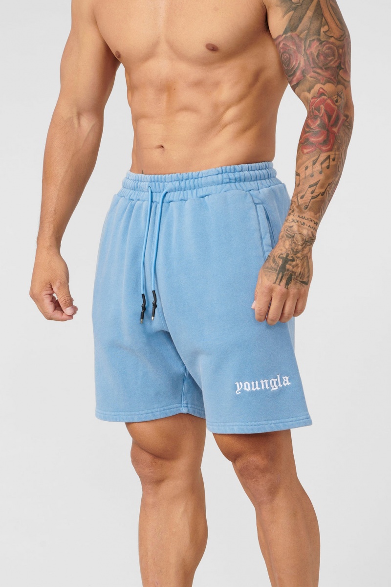 Men\'s YoungLA 112 - Baggy Sweat Shorts Blue | 560-LDTIZU