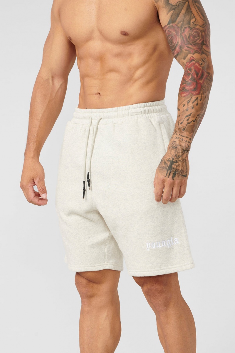 Men\'s YoungLA 112 - Baggy Sweat Shorts Cream | 269-JMCAXD