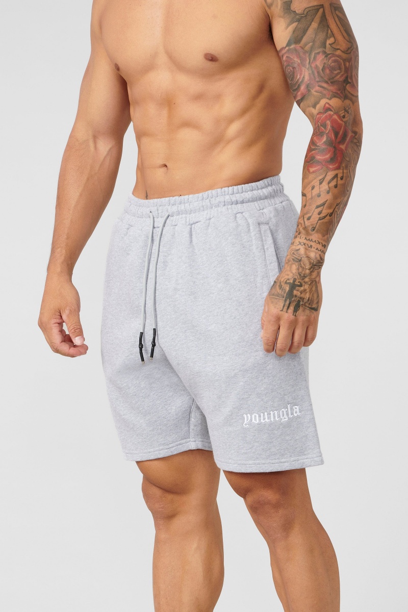 Men\'s YoungLA 112 - Baggy Sweat Shorts Heather Grey | 476-JVCLAD