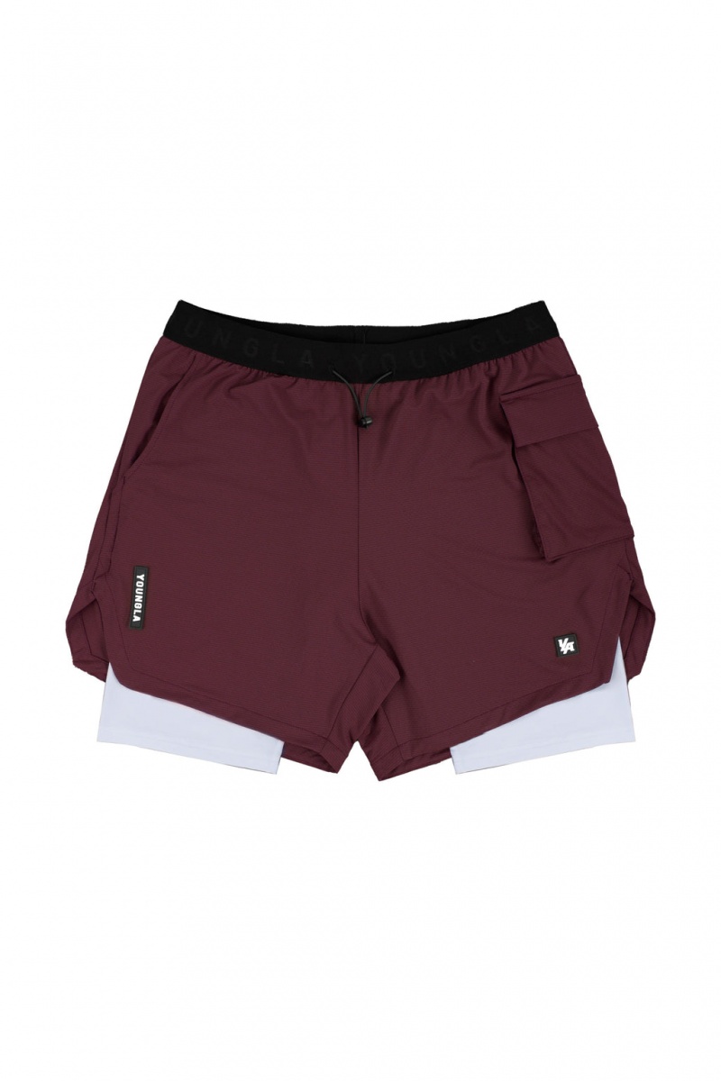 Men\'s YoungLA 121 Performance Line Compression Shorts Burgundy | 359-QXGHMZ