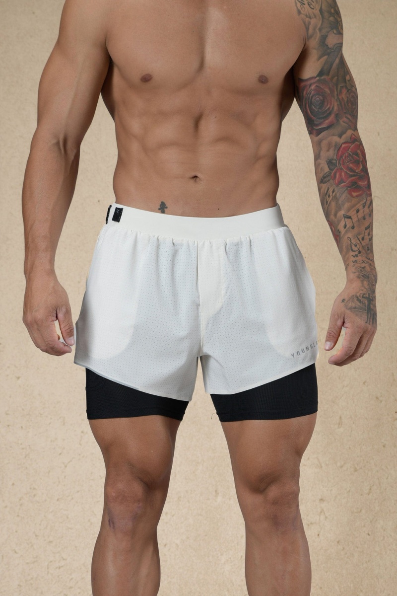 Men\'s YoungLA 124 - 6am Compression Shorts White | 541-UZLQEP