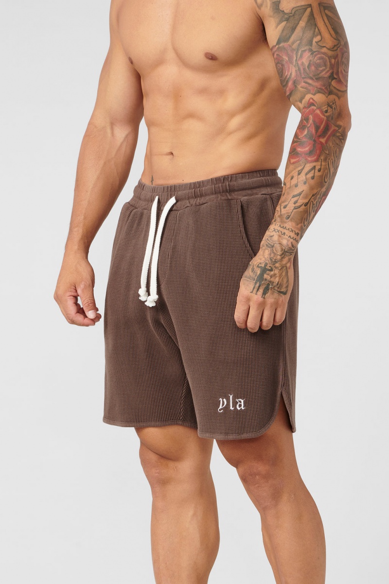 Men\'s YoungLA 127 Summer Waffle Shorts Chocolate | 471-DCNYOZ