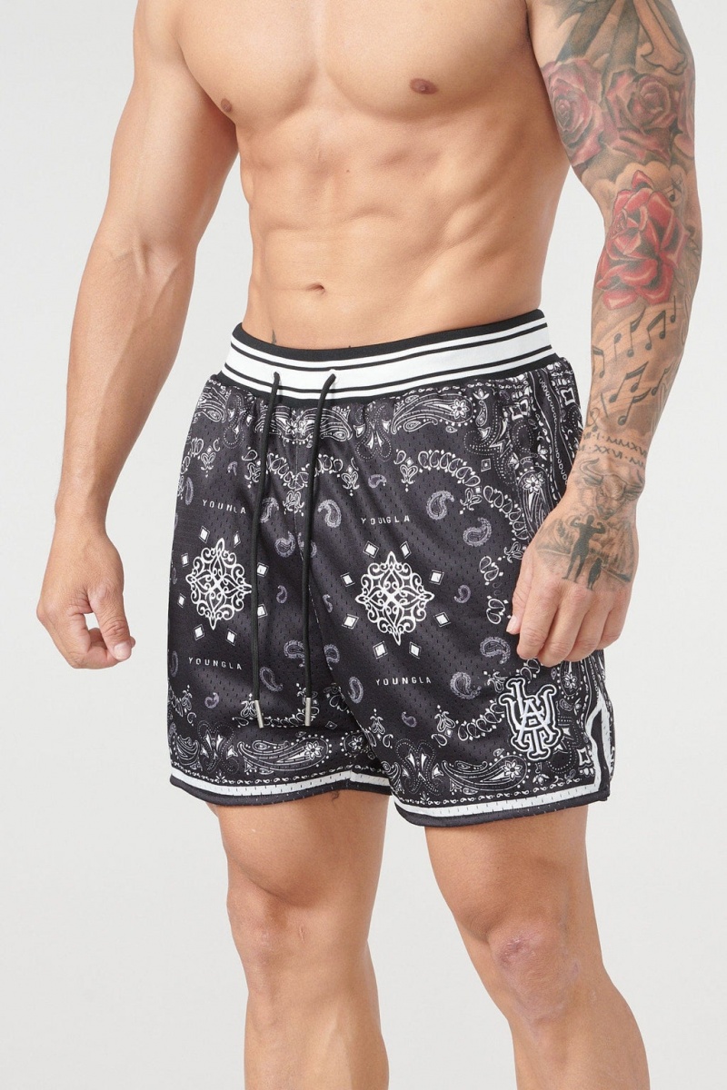 Men\'s YoungLA 132 Infamous Bandana Shorts Black | 849-VIDWUF