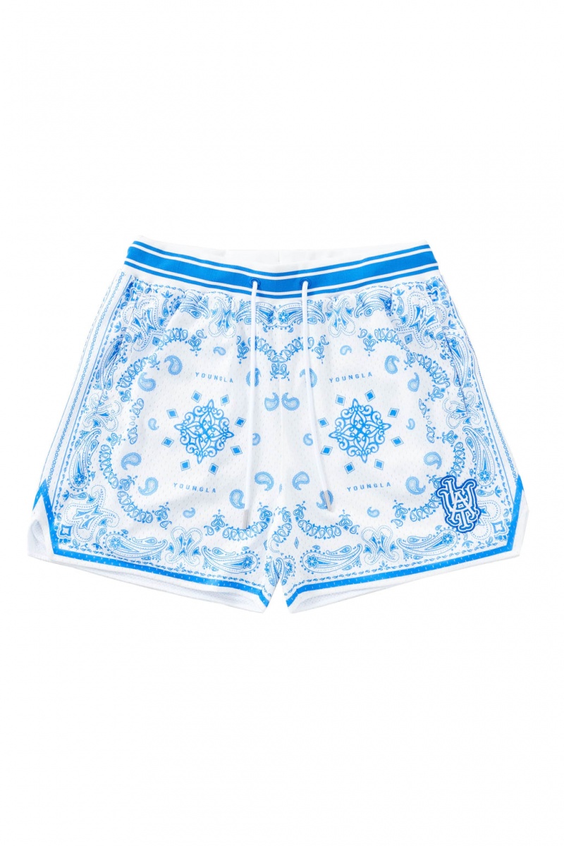 Men\'s YoungLA 132 Infamous Bandana Shorts Blue | 159-GONXYC