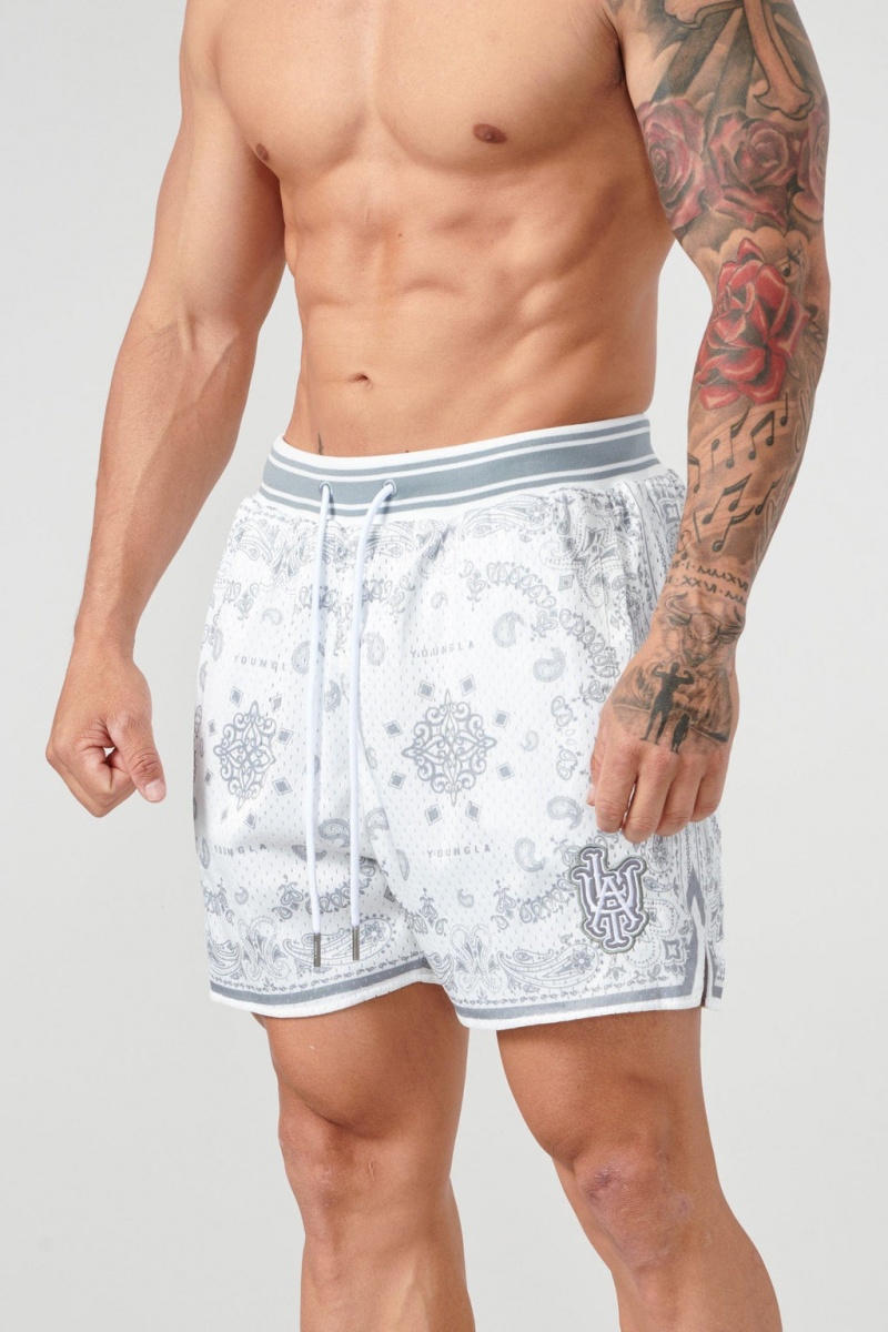 Men\'s YoungLA 132 Infamous Bandana Shorts Grey | 504-HJTUEF