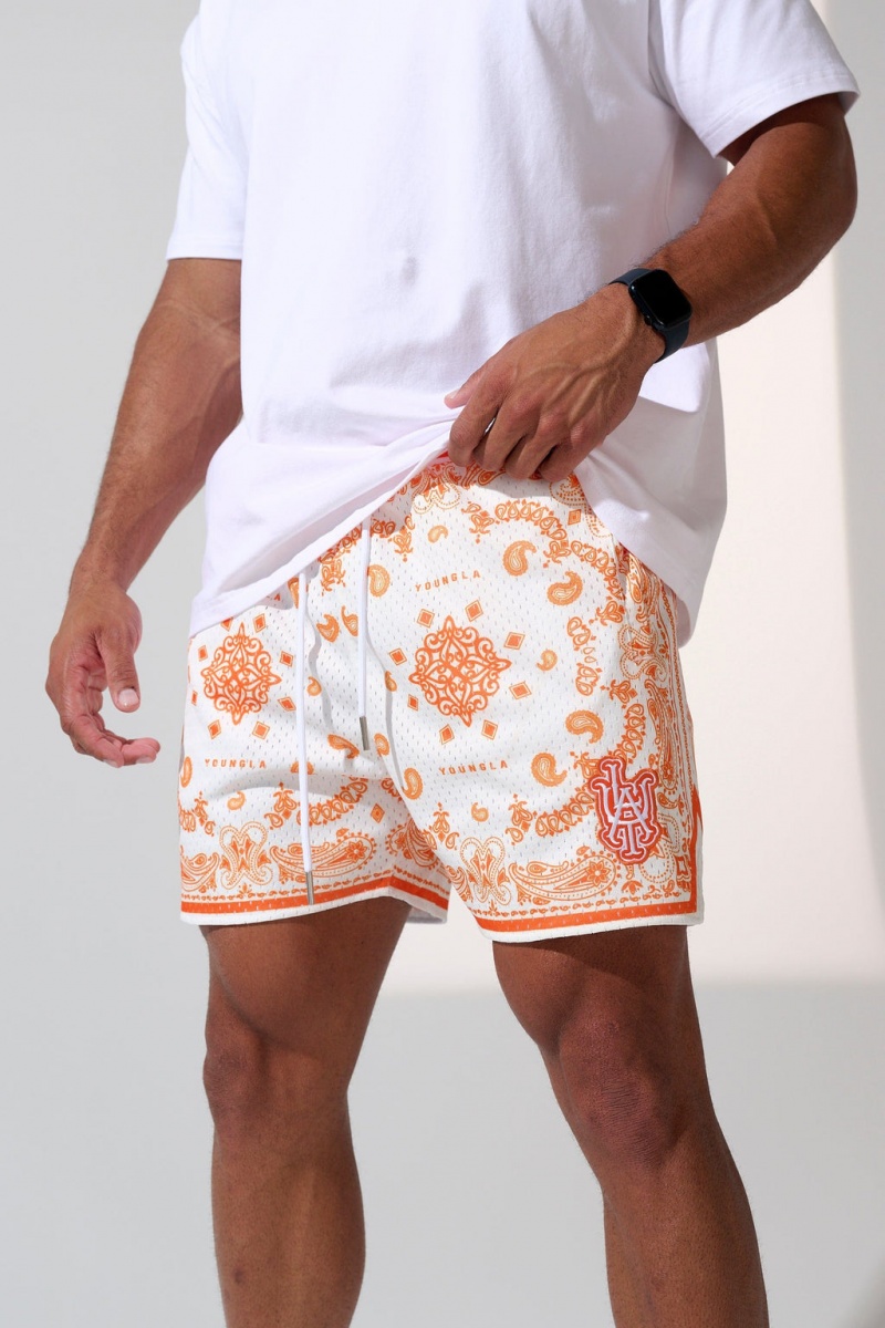 Men\'s YoungLA 132 Infamous Bandana Shorts Orange | 729-OZEYHR