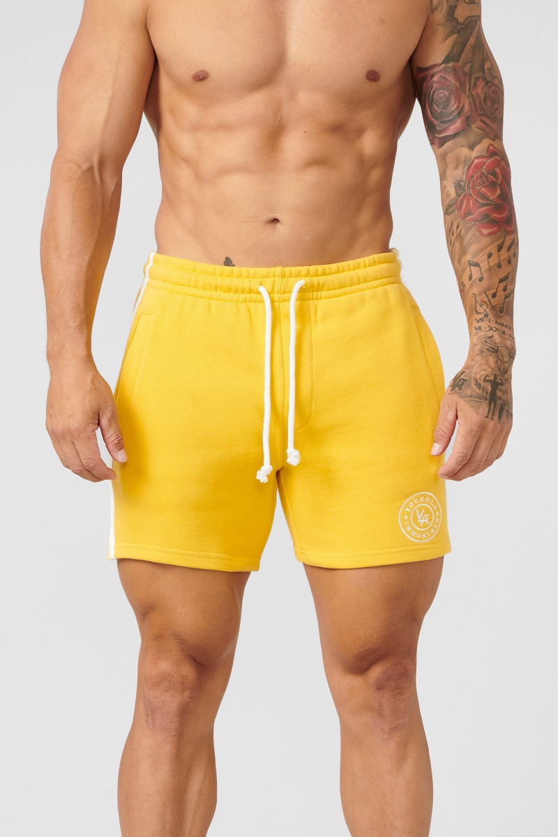 Men\'s YoungLA 137 - Golden Era Bodybuilding Shorts Yellow | 276-HDRJSU