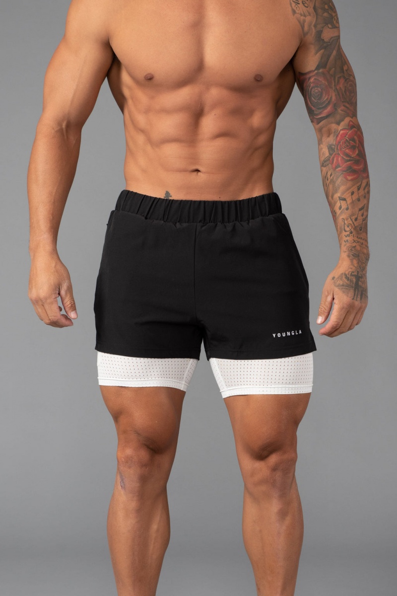 Men\'s YoungLA 144 Peak Velocity Compression Shorts Black | 760-UNSKGH