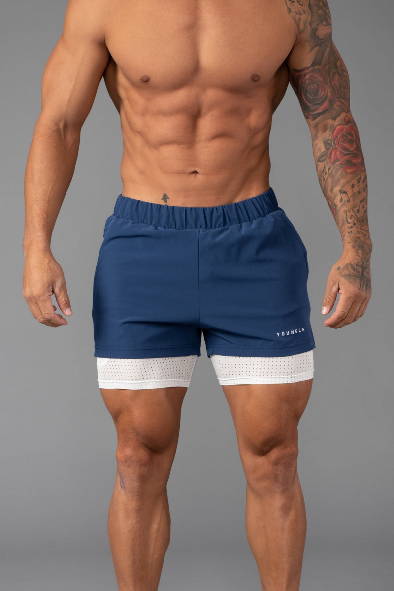 Men\'s YoungLA 144 Peak Velocity Compression Shorts Navy | 837-COQMEA