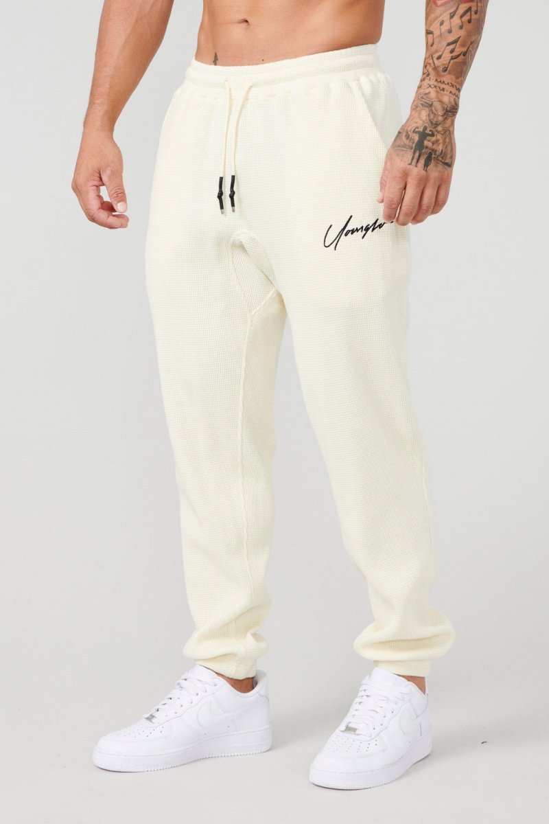 Men\'s YoungLA 207 Cozy Thermal Jogger Cream | 921-OSYXRL