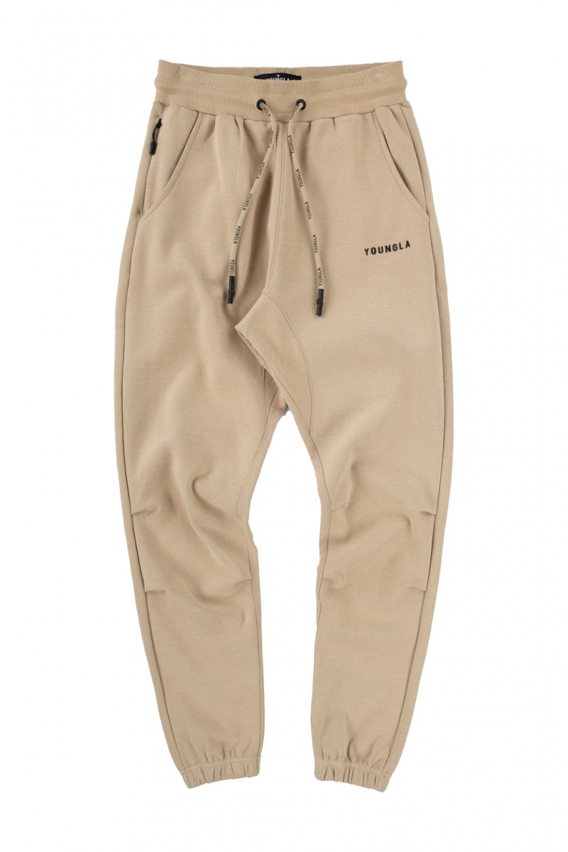 Men\'s YoungLA 210 Kick-Back Jogger Beige | 654-FQKSOU