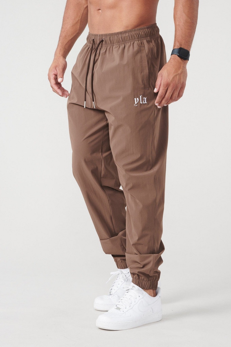 Men\'s YoungLA 214 Effortless Nylon Jogger Chocolate | 958-RBPNEH