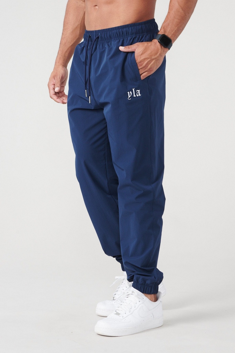 Men\'s YoungLA 214 Effortless Nylon Jogger Navy | 579-VDIFHJ