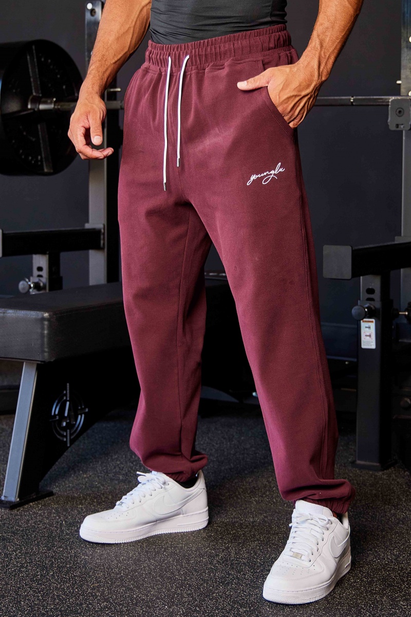 Men\'s YoungLA 219 Chill Cloud Jogger Burgundy | 387-YOHBJG