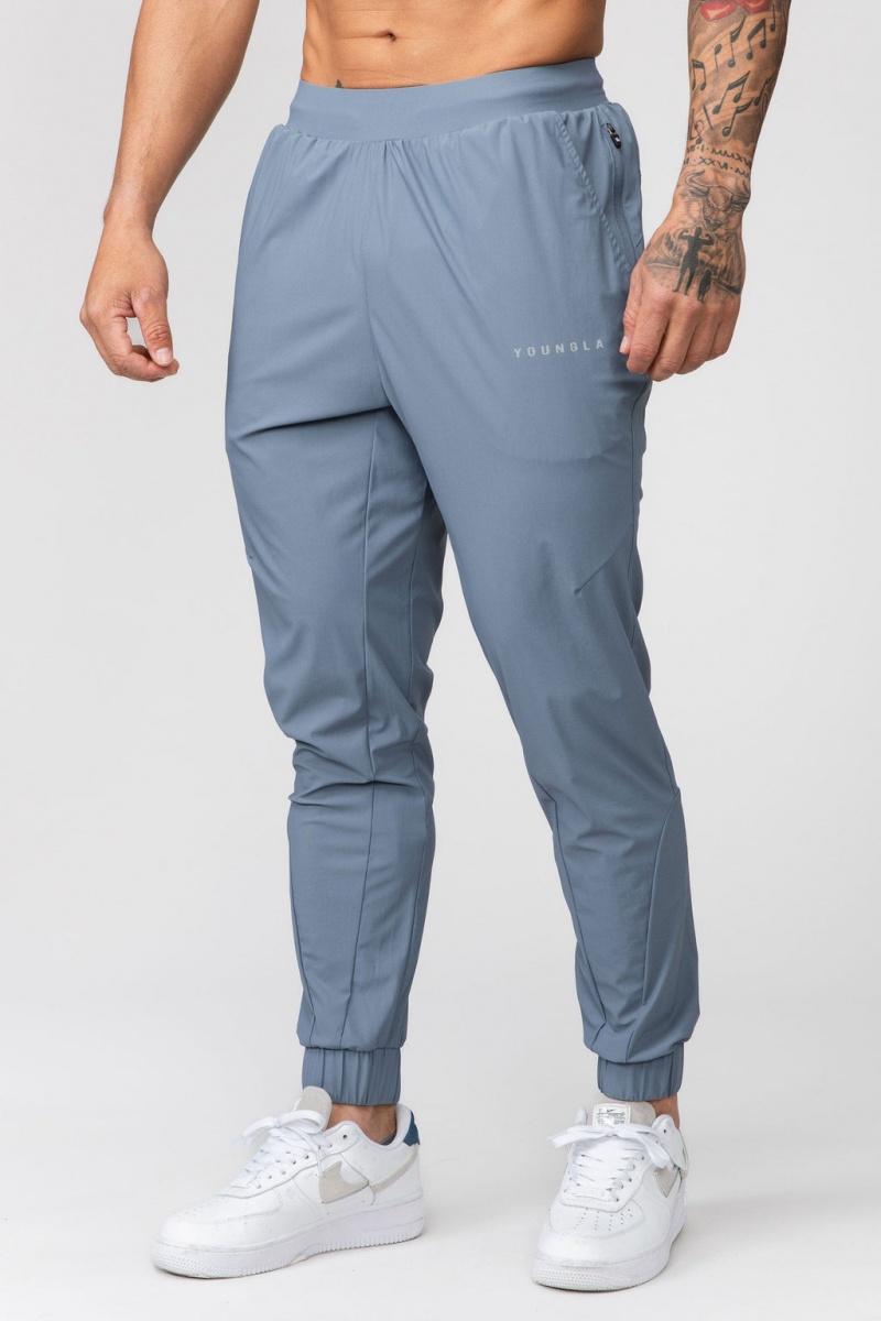 Men\'s YoungLA 237 Nylon Training Jogger Blue | 384-PVYAUB