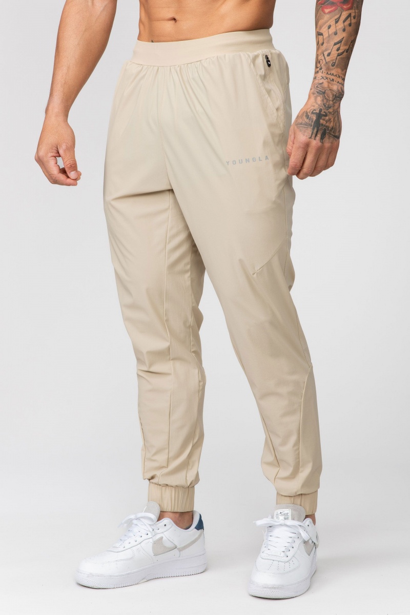 Men\'s YoungLA 237 Nylon Training Jogger Beige | 529-MSJKGP