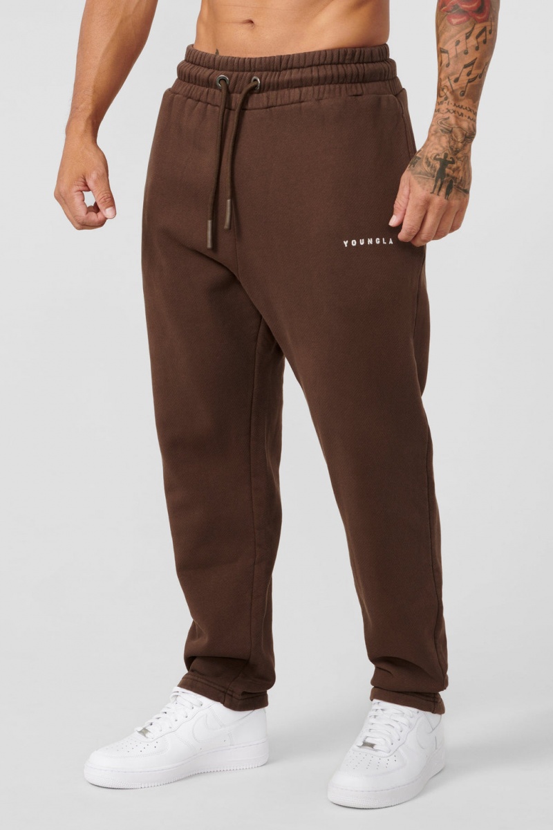 Men\'s YoungLA 261 Old School No Cuff Jogger Brown | 347-VDAJOW