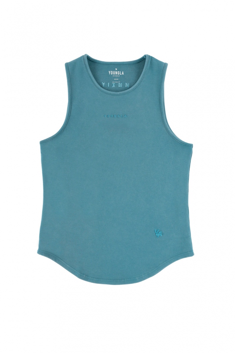 Men\'s YoungLA 301 EXCELLENCE Tanks Turquoise | 965-CZQNRY