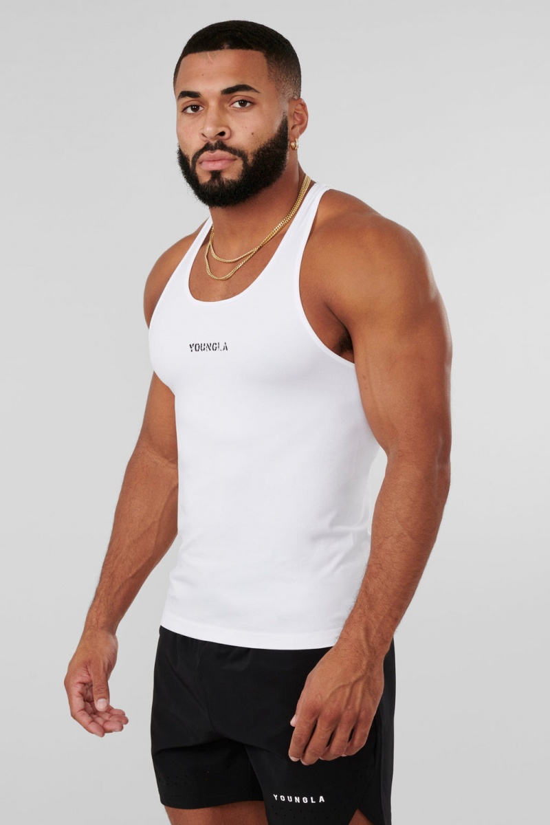 Men\'s YoungLA 302 Supervillain Stringers Tanks White | 815-CPMRHK