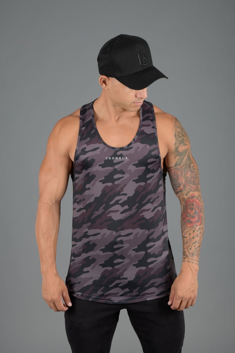 Men\'s YoungLA 305 Performance Line Tanks Camo Black | 923-RSVEFU