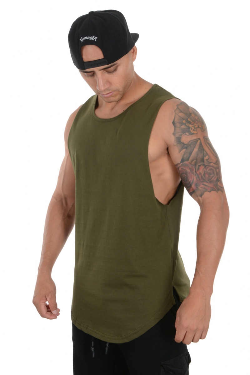 Men\'s YoungLA 308 Muscle Tanks Olive | 134-HJCTEI