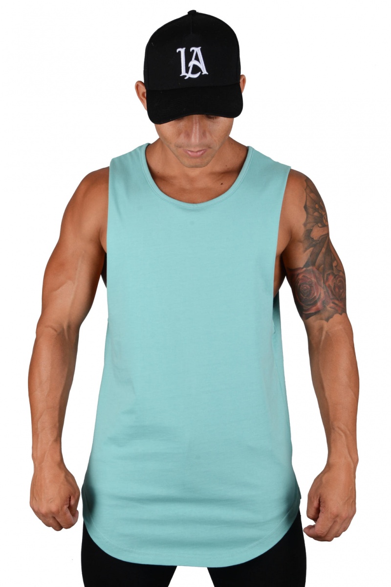 Men\'s YoungLA 308 Muscle Tanks Turquoise | 431-RLTUPK