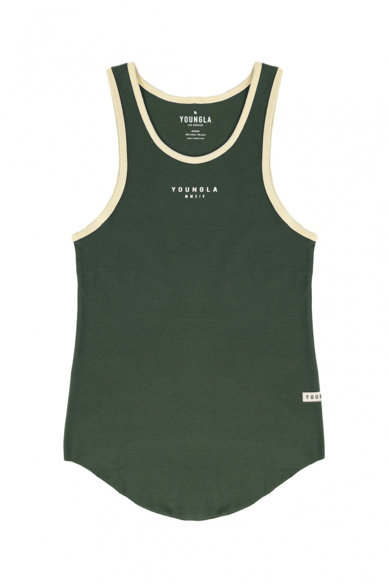 Men\'s YoungLA 313 Rocket Rib Tanks Green | 257-TIRZWS