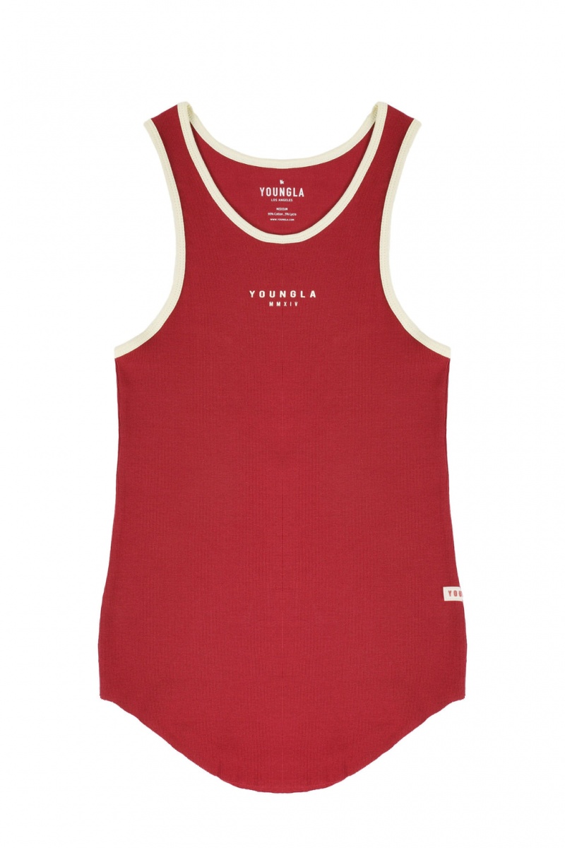 Men\'s YoungLA 313 Rocket Rib Tanks Red | 458-PBTVDR