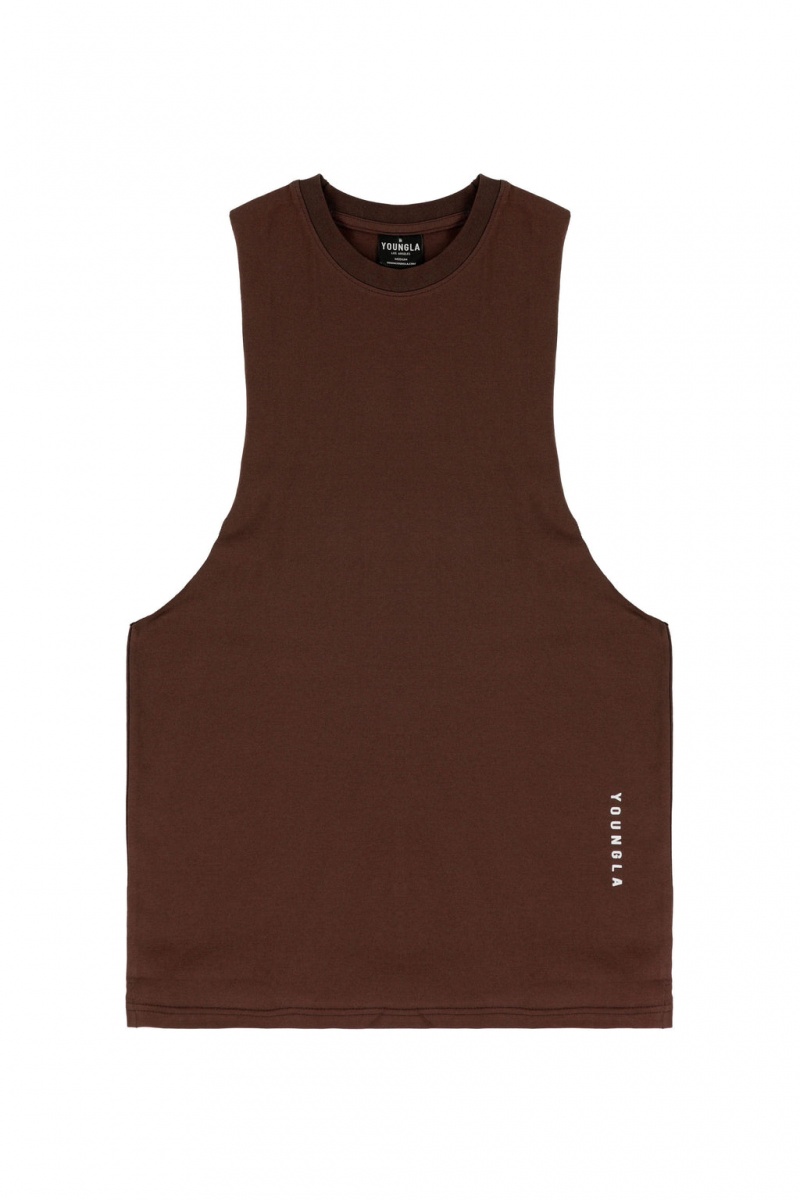 Men\'s YoungLA 317 Delt Tanks Brown | 784-OZSJPT