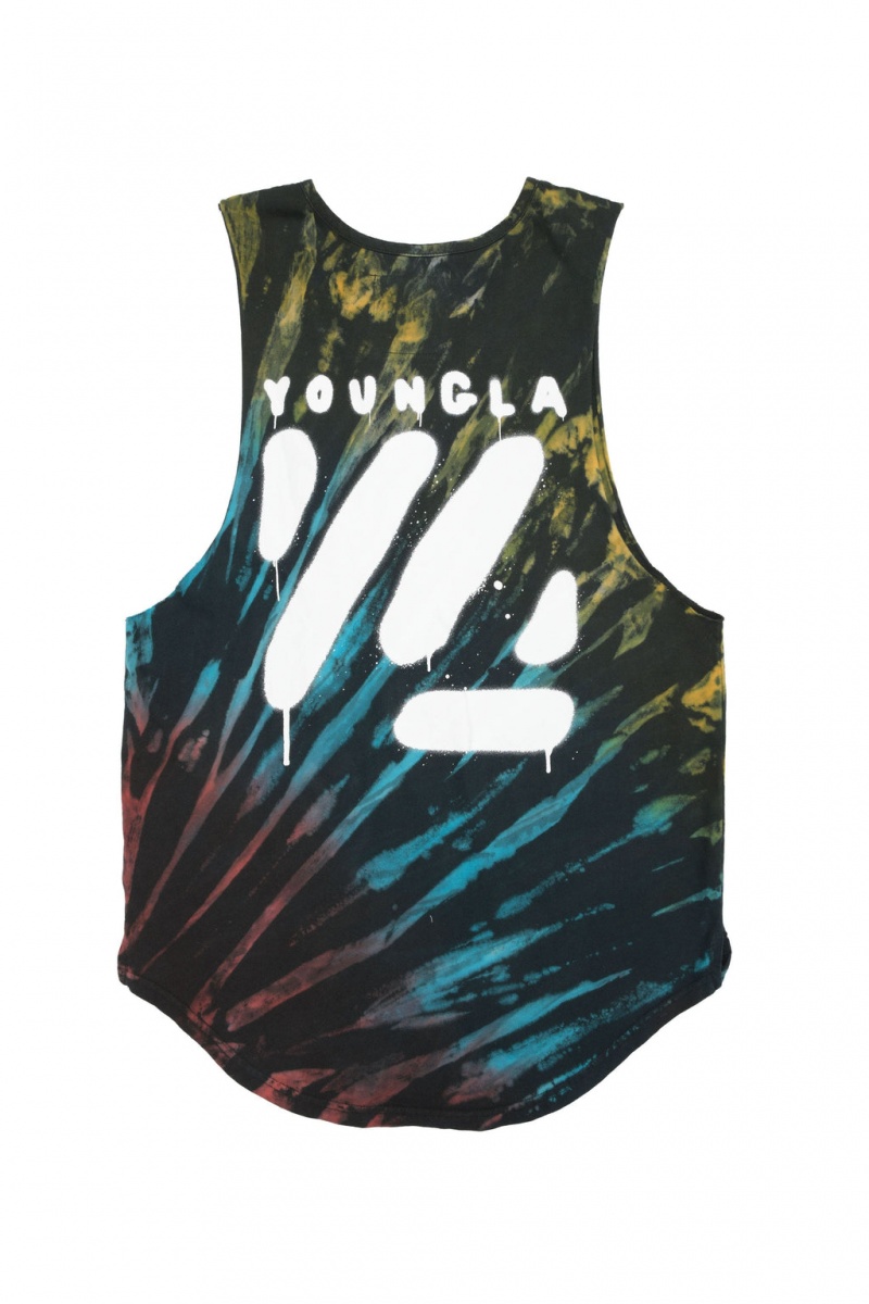 Men\'s YoungLA 321 Tie Dye Bloc Cut Off Tanks Multicolor | 159-BNXKJF