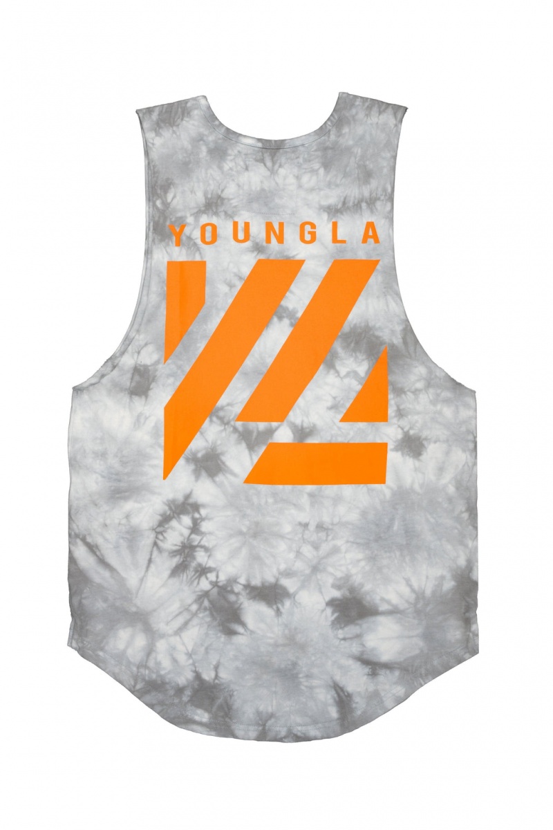 Men\'s YoungLA 321 Tie Dye Bloc Cut Off Tanks Grey | 459-WHRICP