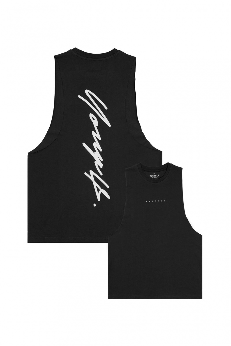 Men\'s YoungLA 323 Autograph Delt Tanks Black | 516-XQRKEI