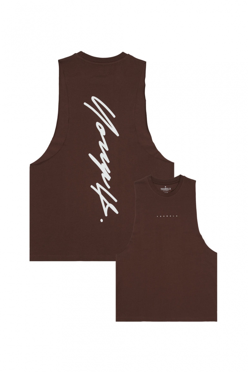 Men's YoungLA 323 Autograph Delt Tanks Chocolate | 236-VCMLHN