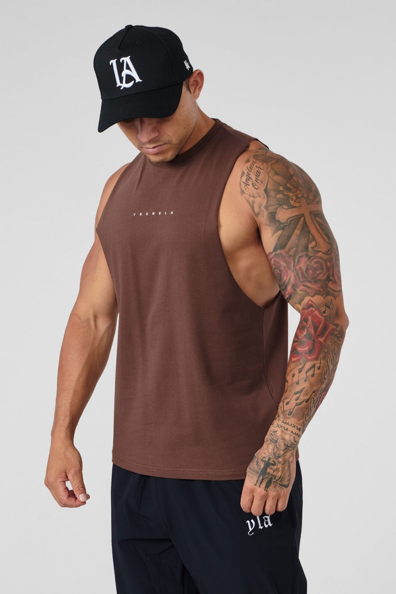 Men\'s YoungLA 323 Autograph Delt Tanks Chocolate | 236-VCMLHN