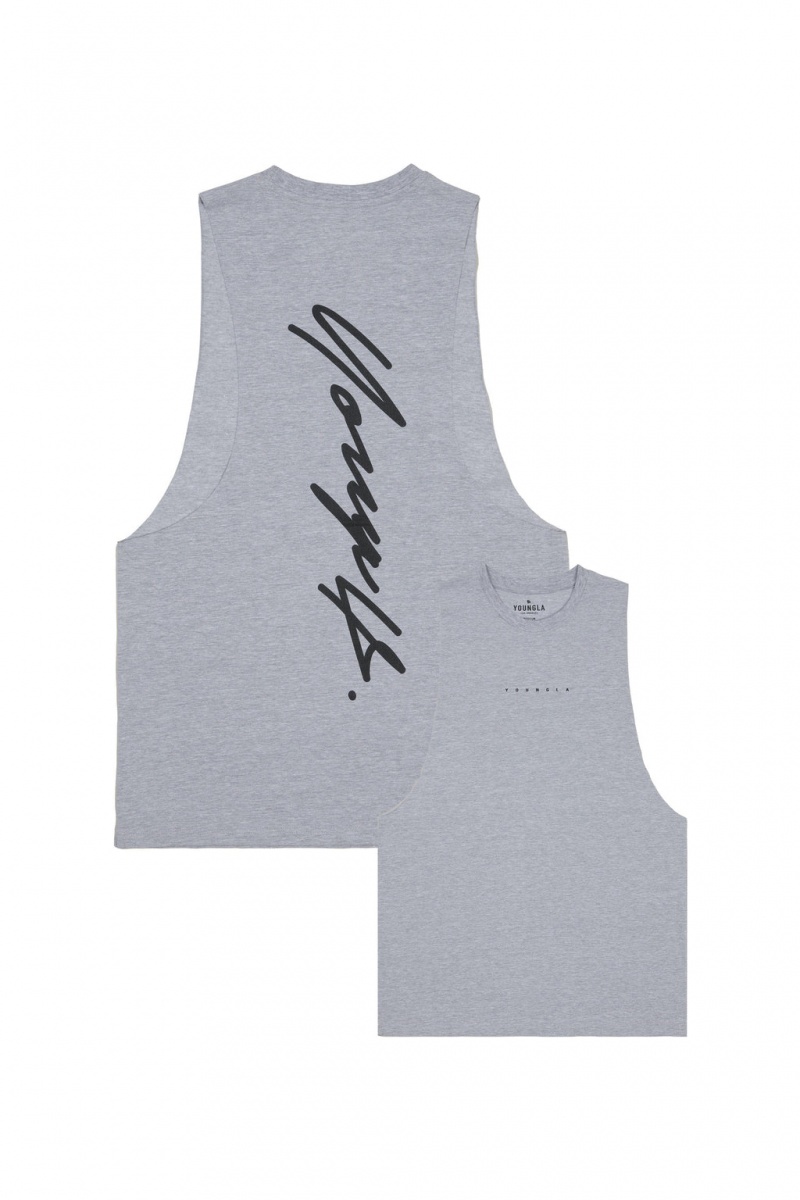 Men\'s YoungLA 323 Autograph Delt Tanks Grey | 934-LPMGQD