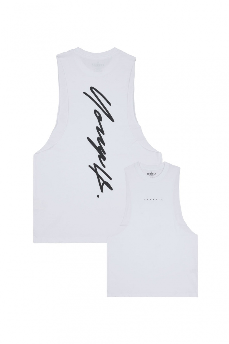 Men\'s YoungLA 323 Autograph Delt Tanks White | 947-QUBJEY