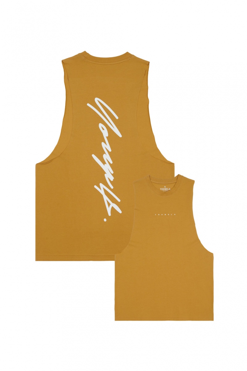 Men\'s YoungLA 323 Autograph Delt Tanks Yellow | 849-LXHYPB