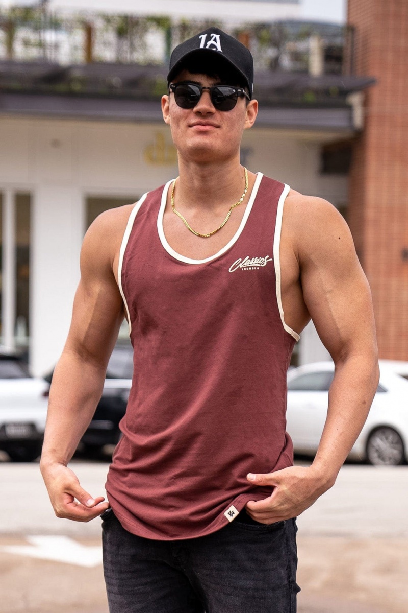 Men\'s YoungLA 324 Classics Stringer Tanks Brown | 486-QZYKJX