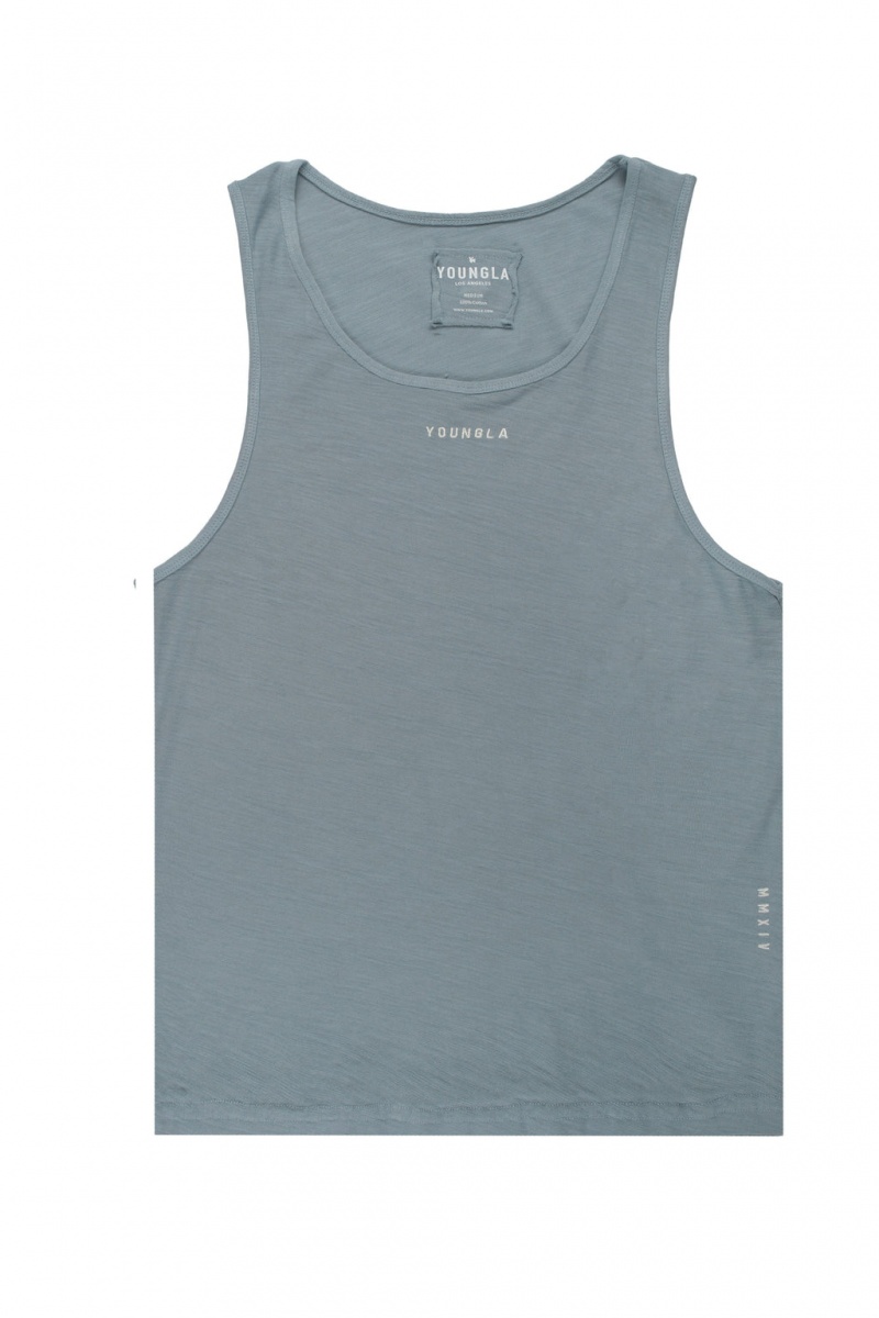 Men\'s YoungLA 325 Marine Slub Tanks Blue | 569-CHOAVG