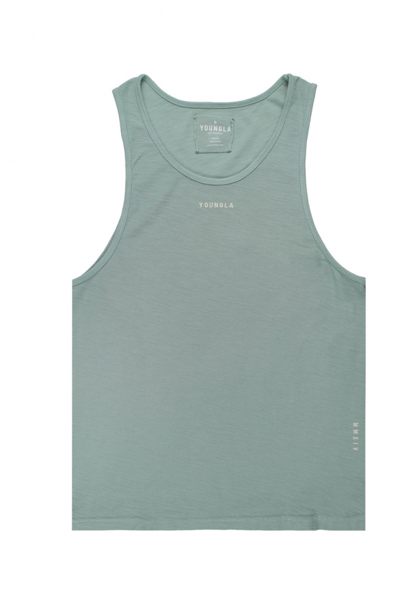 Men\'s YoungLA 325 Marine Slub Tanks Green | 357-QNDHRI