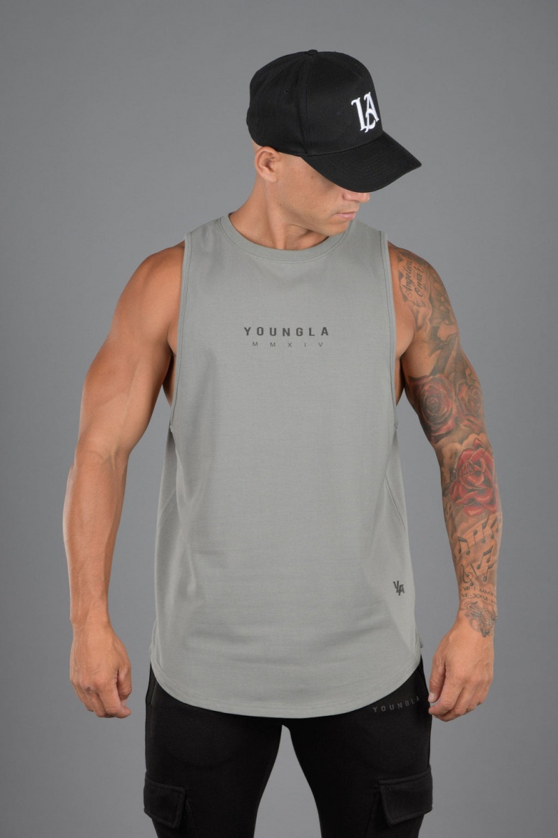 Men\'s YoungLA 326 Elemental Tanks Grey | 281-OCMFUI