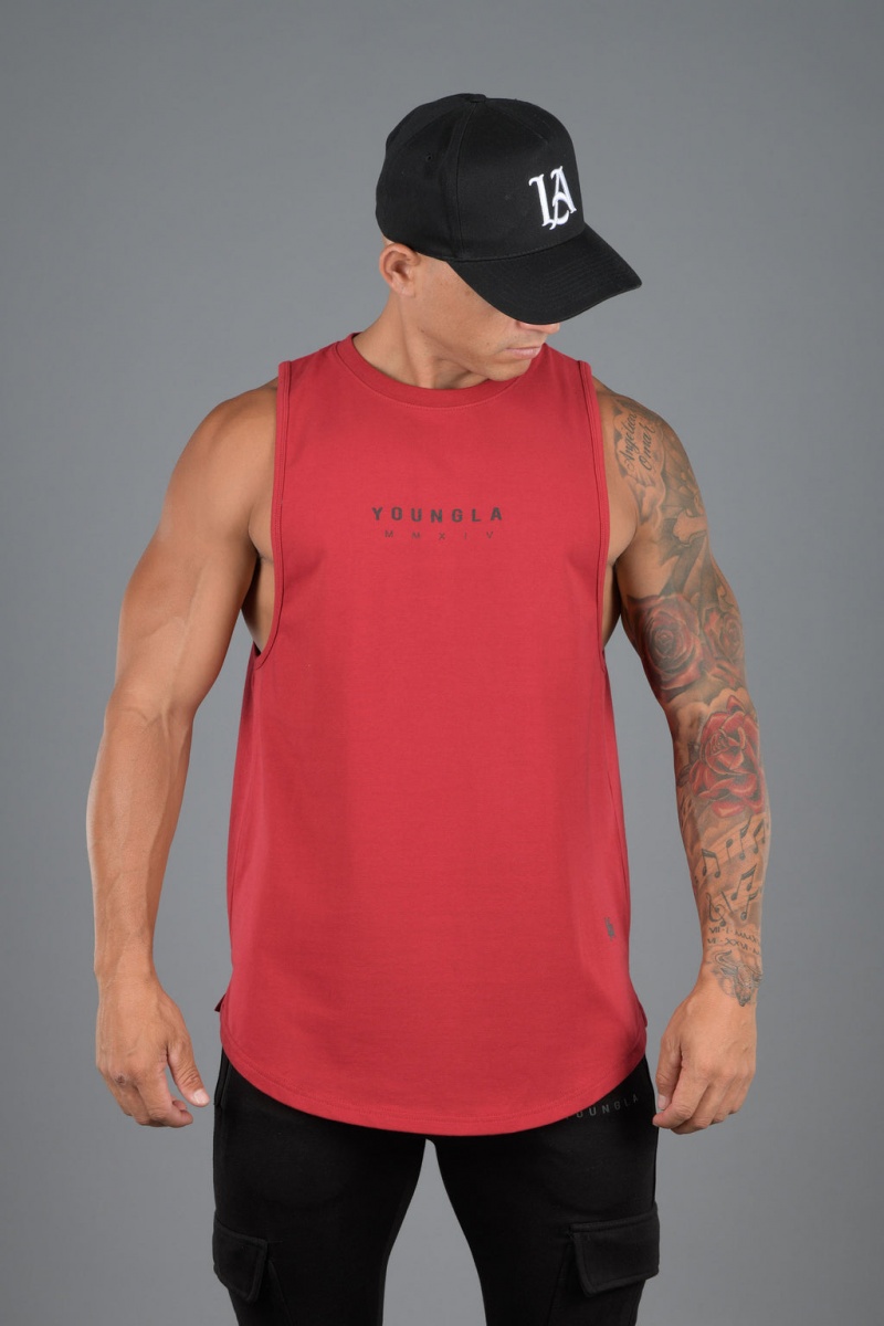 Men\'s YoungLA 326 Elemental Tanks Red | 256-ZOEKUD