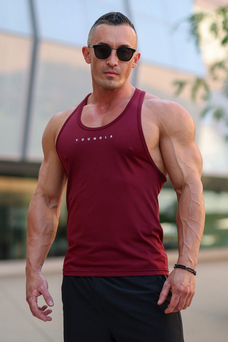 Men\'s YoungLA 336 Flex Fit Stringers Tanks Deep Burgundy | 621-ICOZFA