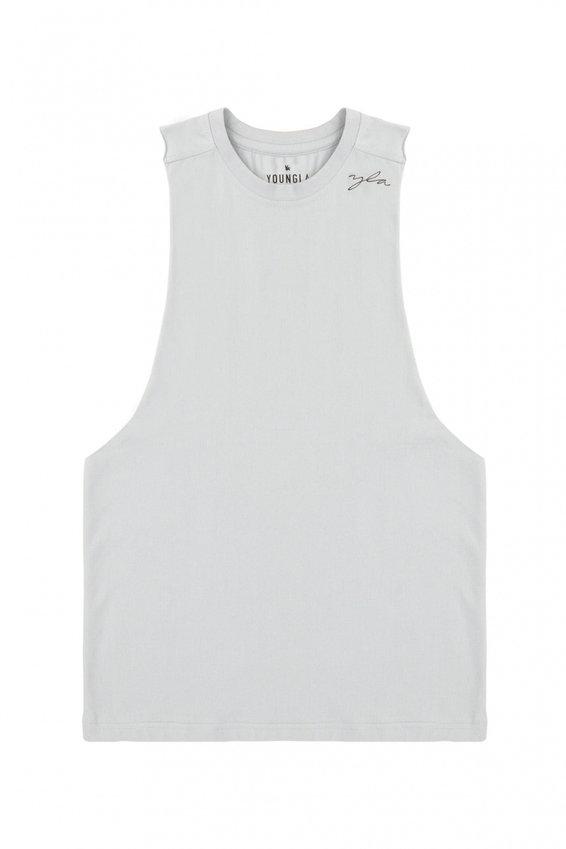 Men\'s YoungLA 338 Offset Delt Tanks Light Grey | 481-TLPHSW