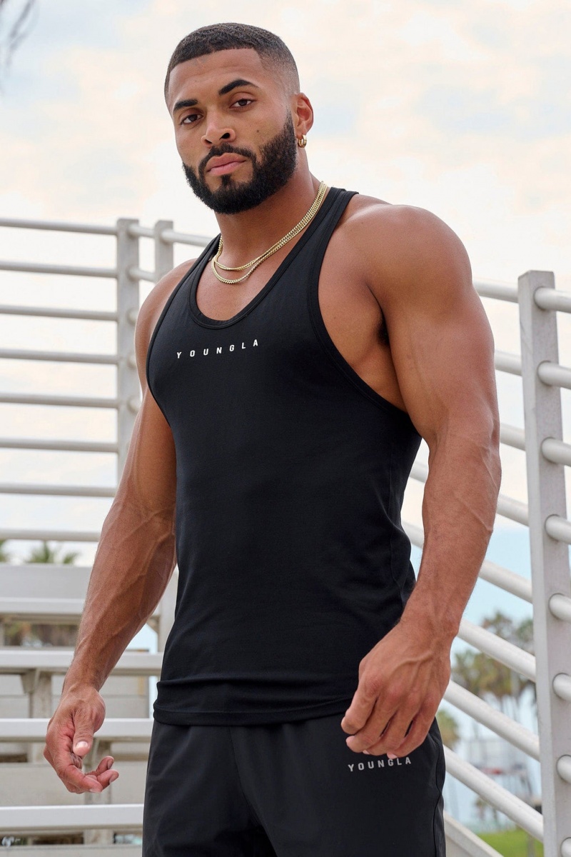 Men\'s YoungLA 342 - New Gen Compression Stringers Tanks Black | 102-KVEPBS